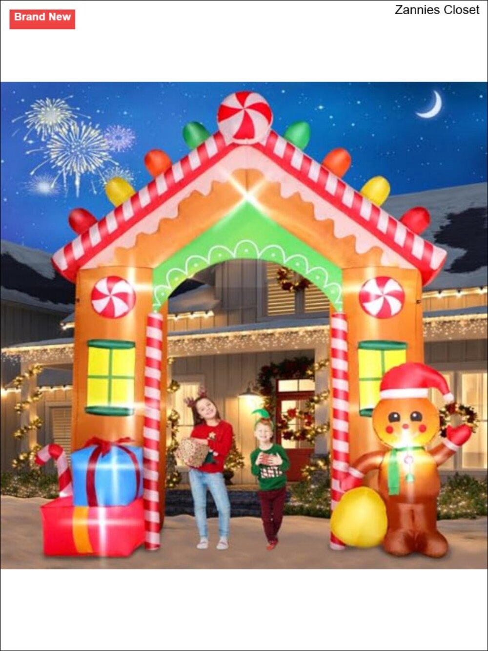 9FT Christmas Inflatable Archway Gingerbread Man House Blow Up Yard Decoration